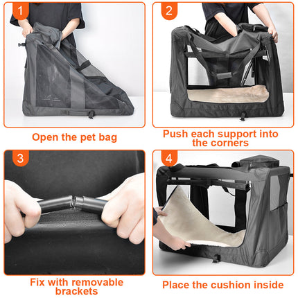 Foldable Dog Carrier Large Pet Travel Bag Portable and Breathable Car Travel Transport Kennel 72x52x52cm Load Up to 27kg with Steel Frame and Pocket Black.