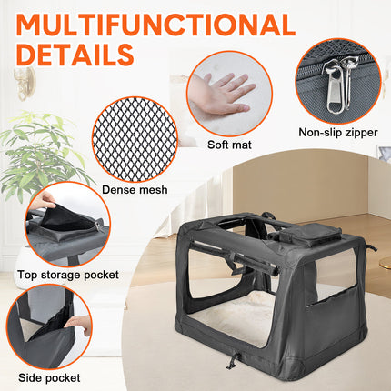 Foldable Dog Carrier Large Pet Travel Bag Portable and Breathable Car Travel Transport Kennel 72x52x52cm Load Up to 27kg with Steel Frame and Pocket Black.