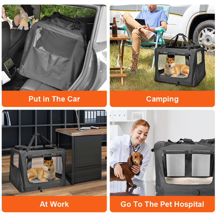 Foldable Dog Carrier Large Pet Travel Bag Portable and Breathable Car Travel Transport Kennel 72x52x52cm Load Up to 27kg with Steel Frame and Pocket Black.