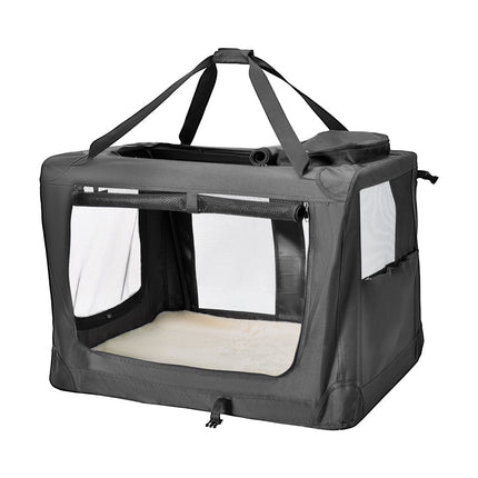 Foldable Dog Carrier Large Pet Travel Bag Portable and Breathable Car Travel Transport Kennel 72x52x52cm Load Up to 27kg with Steel Frame and Pocket Black.