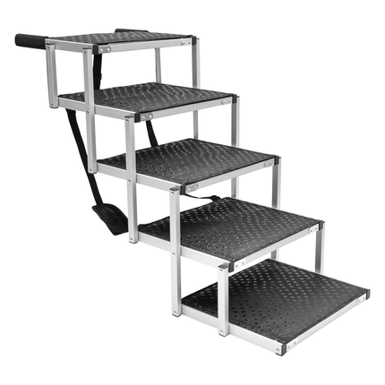 Folding Dog Stair Lightweight Aluminium Dog Ramp Adjustable Height 5 Steps Pet Ladder Loads up to 70Kg with Non-Slip Surface for Cars Trunk SUV Trucks.