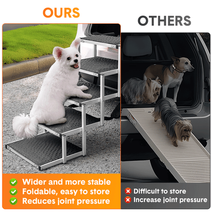 Folding Dog Stair Lightweight Aluminium Dog Ramp Adjustable Height 5 Steps Pet Ladder Loads up to 70Kg with Non-Slip Surface for Cars Trunk SUV Trucks.