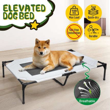 Raised Dog Bed Large Elevated Pet Bed Scratch and Moisture Resistant Breathable Kennel with Non-Slip Feet Indoor Outdoor for All Seasons Max Load 100kg.