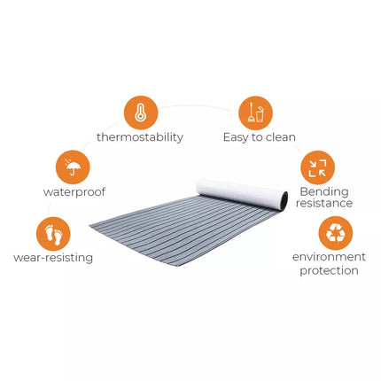 EVA Boat Flooring Mat Foam Boat Decking Faux Teak Marine Mat Boat Carpet Sea Deck Marine Flooring for Motorboat RV Yacht Kayak Surfboard 240cmx90cm.