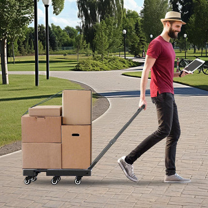 6-Wheel Folding Hand Truck Heavy Duty 227kg Capacity Collapsible Trolley with Elastic Strap Triple-Axle All-Terrain Design Moving RV Camping Warehouse.