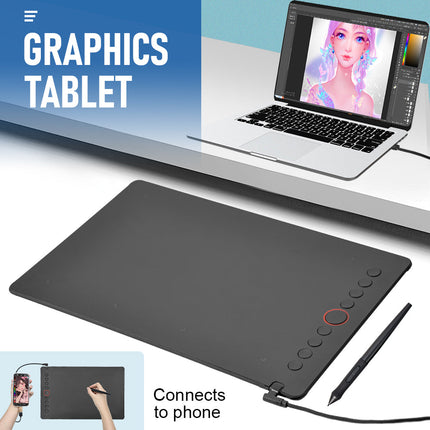 Digital Graphics Tablet Drawing Pad 8192 Levels Large Working Area 285x180mm Compatible with Win/MacOS Support PC/Mobile for Drawing Designing Teaching.