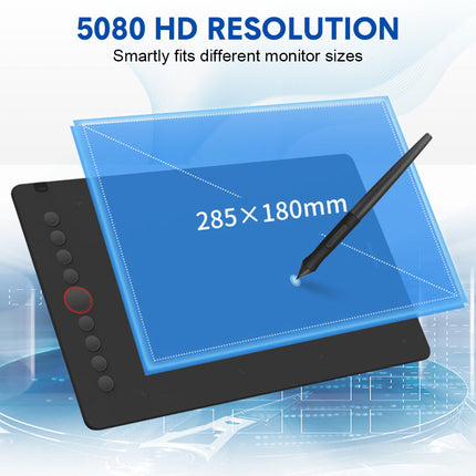 Digital Graphics Tablet Drawing Pad 8192 Levels Large Working Area 285x180mm Compatible with Win/MacOS Support PC/Mobile for Drawing Designing Teaching.