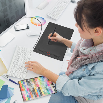 Digital Graphics Tablet Drawing Pad 8192 Levels Large Working Area 285x180mm Compatible with Win/MacOS Support PC/Mobile for Drawing Designing Teaching.