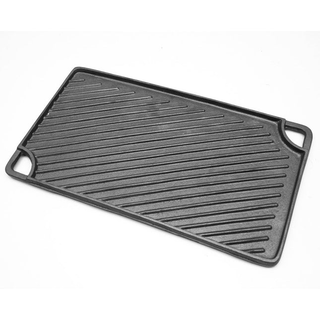 Reversible Cast Iron Griddle Rectangular BBQ Plate 43x24cm Double-Sided Flat Top Griddle Pan and Grooved Grill for Gas Stovetop Oven and Open Fire Black.