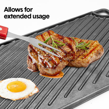 Reversible Cast Iron Griddle Rectangular BBQ Plate 43x24cm Double-Sided Flat Top Griddle Pan and Grooved Grill for Gas Stovetop Oven and Open Fire Black.