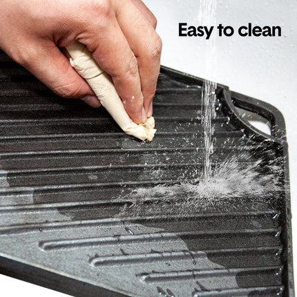 Reversible Cast Iron Griddle Rectangular BBQ Plate 43x24cm Double-Sided Flat Top Griddle Pan and Grooved Grill for Gas Stovetop Oven and Open Fire Black.