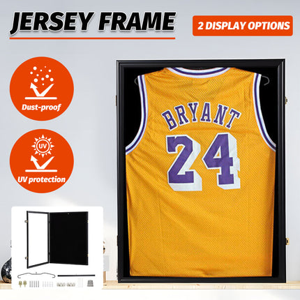 Jersey Frame Card Display Case Lockable Large Sports Jersey Showcase Box for Football Soccer Basketball Baseball Hockey with UV Protection Acrylic Black.