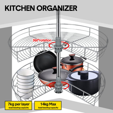 Shelf Rack for Spices 2-Shelf Under Sink Storage Blind Corner Carousel Kitchen Cabinet Organizer 81cm Diameter Rotating Max Load 14kg 270 Degree.