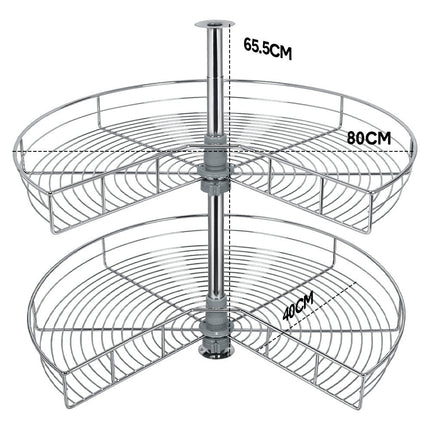 Shelf Rack for Spices 2-Shelf Under Sink Storage Blind Corner Carousel Kitchen Cabinet Organizer 81cm Diameter Rotating Max Load 14kg 270 Degree.