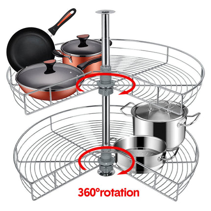 Shelf Rack for Spices 2-Shelf Under Sink Storage Blind Corner Carousel Kitchen Cabinet Organizer 81cm Diameter Rotating Max Load 14kg 270 Degree.