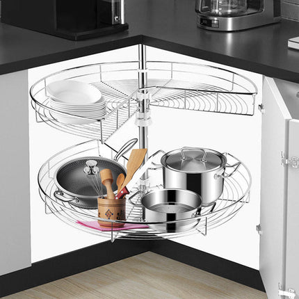 Shelf Rack for Spices 2-Shelf Under Sink Storage Blind Corner Carousel Kitchen Cabinet Organizer 81cm Diameter Rotating Max Load 14kg 270 Degree.