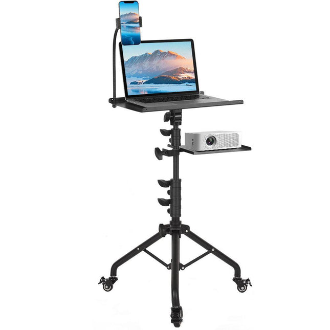 Mobile Laptop Tripod Stand 11-16 Inch on Wheels 82-170cm Height Adjustable Projector Stand Portable Stand with Gooseneck Phone Holder for Home Office.