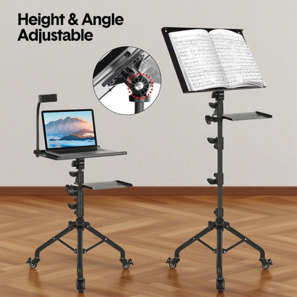 Mobile Laptop Tripod Stand 11-16 Inch on Wheels 82-170cm Height Adjustable Projector Stand Portable Stand with Gooseneck Phone Holder for Home Office.