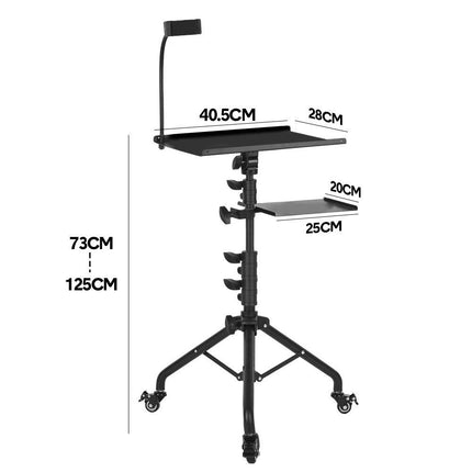Mobile Laptop Tripod Stand 11-16 Inch on Wheels 82-170cm Height Adjustable Projector Stand Portable Stand with Gooseneck Phone Holder for Home Office.
