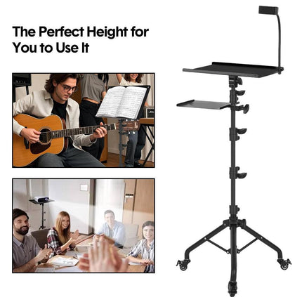 Mobile Laptop Tripod Stand 11-16 Inch on Wheels 82-170cm Height Adjustable Projector Stand Portable Stand with Gooseneck Phone Holder for Home Office.