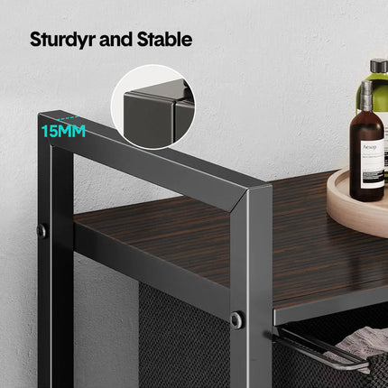 Laundry Hamper Basket Metal Laundry Organizer with MDF Shelf and 2 Waterproof Pull-Out Removable Dirty Clothes Bags for Laundry Room Bedroom Bathroom Dorm.