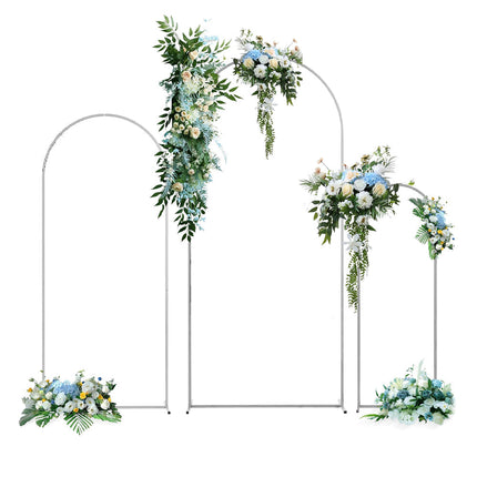 Metal Arch Backdrop White Stand Wedding Arch Stand Set of 3 (6FT/5FT/4FT) Square Arched Frame for Outdoor Birthday Party Ceremony.