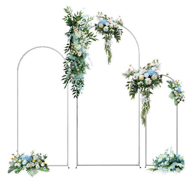 Metal Arch Backdrop White Stand Wedding Arch Stand Set of 3 (6FT/5FT/4FT) Square Arched Frame for Outdoor Birthday Party Ceremony.