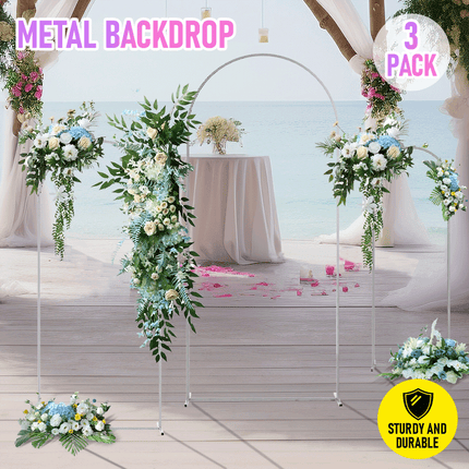 Metal Arch Backdrop White Stand Wedding Arch Stand Set of 3 (6FT/5FT/4FT) Square Arched Frame for Outdoor Birthday Party Ceremony.