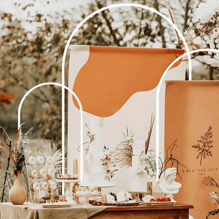 Metal Arch Backdrop White Stand Wedding Arch Stand Set of 3 (6FT/5FT/4FT) Square Arched Frame for Outdoor Birthday Party Ceremony.