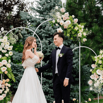 Metal Arch Backdrop White Stand Wedding Arch Stand Set of 3 (6FT/5FT/4FT) Square Arched Frame for Outdoor Birthday Party Ceremony.