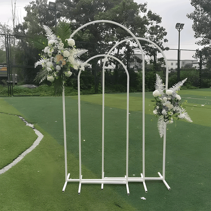 Metal Arch Backdrop White Stand Wedding Arch Stand Set of 3 (6FT/5FT/4FT) Square Arched Frame for Outdoor Birthday Party Ceremony.