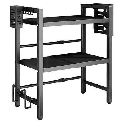 3-Tier Microwave Stand Oven Rack Height Adjustable and Extendable Stainless Steel Kitchen Storage Shelf With 6 Hook Over the Kitchen Counter Max Load 75Kgs.