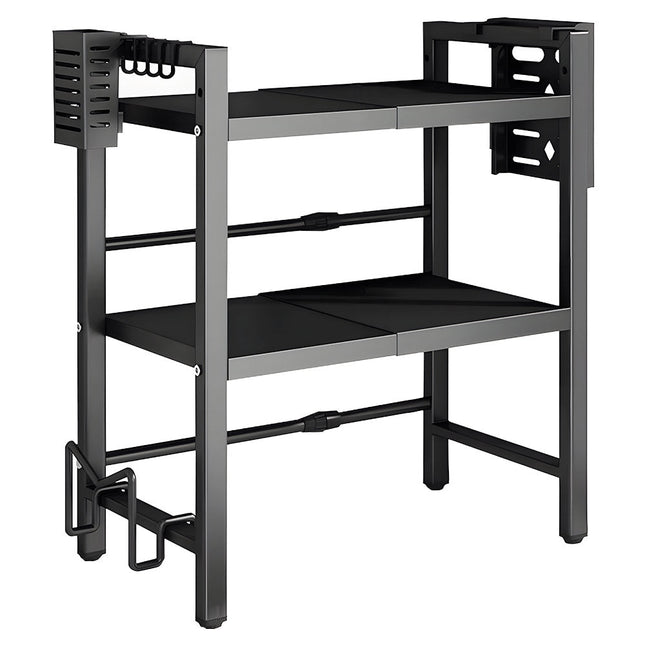 3-Tier Microwave Stand Oven Rack Height Adjustable and Extendable Stainless Steel Kitchen Storage Shelf With 6 Hook Over the Kitchen Counter Max Load 75Kgs.