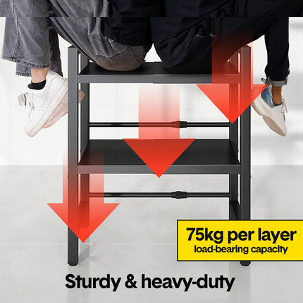 3-Tier Microwave Stand Oven Rack Height Adjustable and Extendable Stainless Steel Kitchen Storage Shelf With 6 Hook Over the Kitchen Counter Max Load 75Kgs.