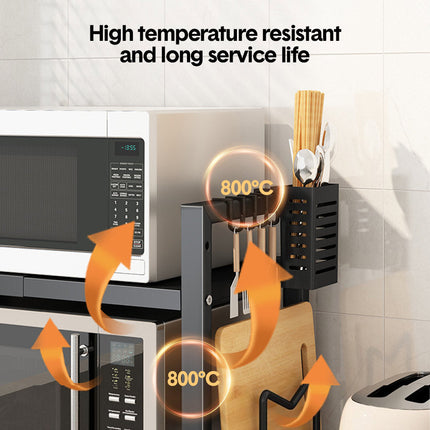3-Tier Microwave Stand Oven Rack Height Adjustable and Extendable Stainless Steel Kitchen Storage Shelf With 6 Hook Over the Kitchen Counter Max Load 75Kgs.