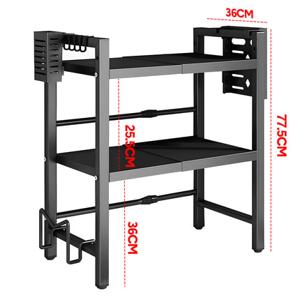 3-Tier Microwave Stand Oven Rack Height Adjustable and Extendable Stainless Steel Kitchen Storage Shelf With 6 Hook Over the Kitchen Counter Max Load 75Kgs.