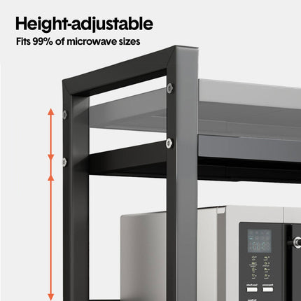 3-Tier Microwave Stand Oven Rack Height Adjustable and Extendable Stainless Steel Kitchen Storage Shelf With 6 Hook Over the Kitchen Counter Max Load 75Kgs.