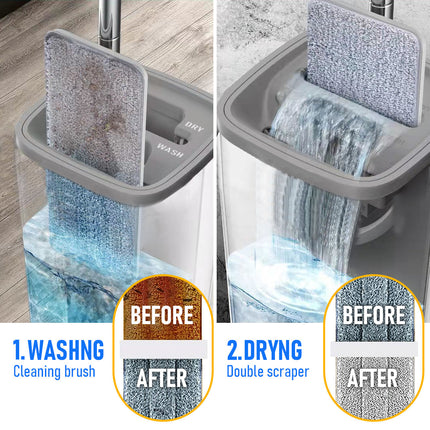Flat D Set Mop and Bucket Wringer Set with Stainless-Steel Handle 10 Washable and Reusable Microfiber Pads for Hardwood Laminate Floors Tile.