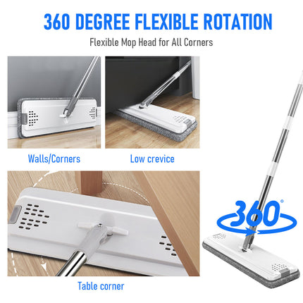 Flat D Set Mop and Bucket Wringer Set with Stainless-Steel Handle 10 Washable and Reusable Microfiber Pads for Hardwood Laminate Floors Tile.