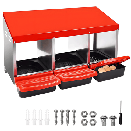 Chicken Hen Coop Hutch Nesting Box 3-Hole Roll Away Metal Design 52x47.5x81cm Durable Indoor Outdoor Laying Box with Easy Access Ventilation.