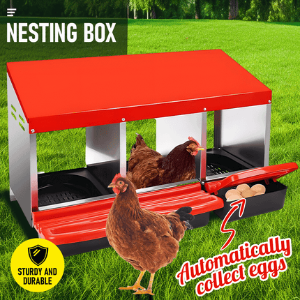 Chicken Hen Coop Hutch Nesting Box 3-Hole Roll Away Metal Design 52x47.5x81cm Durable Indoor Outdoor Laying Box with Easy Access Ventilation.