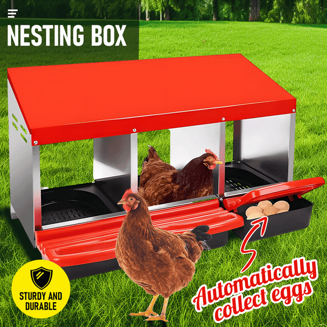 Chicken Hen Coop Hutch Nesting Box 3-Hole Roll Away Metal Design 52x47.5x81cm Durable Indoor Outdoor Laying Box with Easy Access Ventilation.