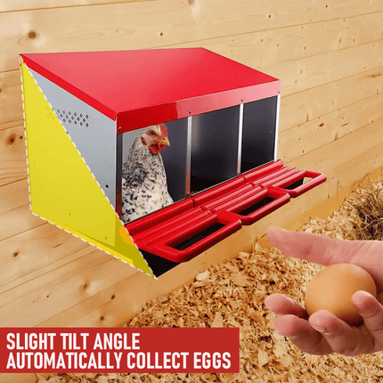 Chicken Hen Coop Hutch Nesting Box 3-Hole Roll Away Metal Design 52x47.5x81cm Durable Indoor Outdoor Laying Box with Easy Access Ventilation.