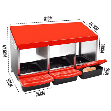 Chicken Hen Coop Hutch Nesting Box 3-Hole Roll Away Metal Design 52x47.5x81cm Durable Indoor Outdoor Laying Box with Easy Access Ventilation.