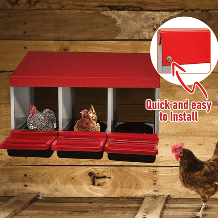 Chicken Hen Coop Hutch Nesting Box 3-Hole Roll Away Metal Design 52x47.5x81cm Durable Indoor Outdoor Laying Box with Easy Access Ventilation.