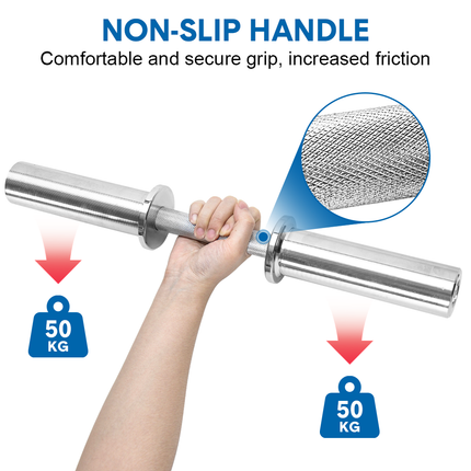 Olympic Barbell Bar 50cm Heavy Duty Dumbbell Handles Pair of Steel 100kg Weight Capacity with Spring Collars for 2" Olympic Weight Plate Strength Training.