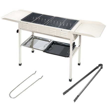 Portable Large Barbecue Charcoal Grill Stove Foldable Kebab Stainless Steel BBQ Grill With 2 Grill Nets 2 Enamel Baking Pans And Tong Outdoor Camping Patio.