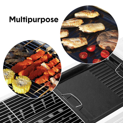 Portable Large Barbecue Charcoal Grill Stove Foldable Kebab Stainless Steel BBQ Grill With 2 Grill Nets 2 Enamel Baking Pans And Tong Outdoor Camping Patio.