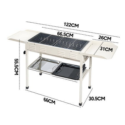 Portable Large Barbecue Charcoal Grill Stove Foldable Kebab Stainless Steel BBQ Grill With 2 Grill Nets 2 Enamel Baking Pans And Tong Outdoor Camping Patio.