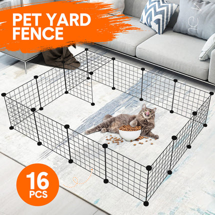 Pet Playpen Foldable Metal Pet Cage Enclosure Puppy Fence 16 Panels with Connection Clips for Small Animal Puppy Rabbit Kitten Turtle Indoor Outdoor Black.